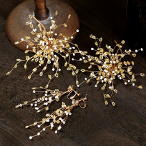 New yellow millet Pearl string beads handmade side clip European and American wedding gown styling hairpin earring suit head ornament