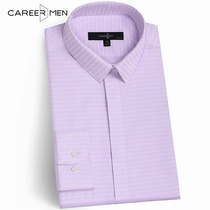 Professional door British Jacquard dark placket shirt men long sleeve Korean casual fashion small collar non-iron slim shirt