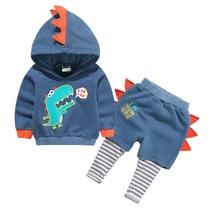 Childrens autumn suit baby long-sleeved sweater fake two-piece trousers autumn new childrens clothing boy autumn two-piece suit