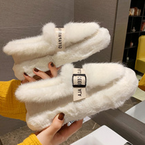 Tide Cards Single Shoe Fur Shoes Women Outwear 2021 Autumn Winter New 100 Hitch Thick Bottom Legue-bean Nest Shoes Plus Suede Cotton Shoes