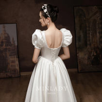 Famous) little Fu cloud French light wedding dress 2021 new bride summer court Princess wind out satin main yarn