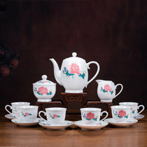 Complete set is not easy to use in the 70s porcelain Hongjiang ball mud mineral paint pure hand-painted tea set teapot tea cup