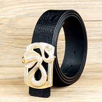 Personality snake fashion belt Mens leather pure smooth buckle head layer cowhide trendy fashion hair stylist belt Youth pants belt