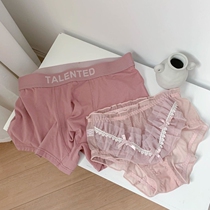Couple underwear 2-pack couple underwear sexy temptation lace edge one man and one woman Middle waist cotton crotch couple