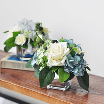 (Jiu Si) Simulation floral blue hydrangea and feel rose table decoration model room commercial art289