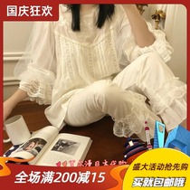 soft honey long sleeve cotton pajamas female spring and autumn Princess Palace lace home clothing winter suit