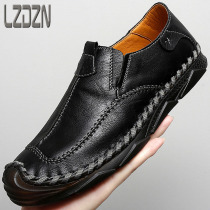 Beef Tendon Bottoms Bean Eight Paws Fish Tide Mens Shoes True Leather Shoes Men Retro Handmade Soft Bottom Bull Leather No Shoestring Minima