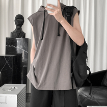 Sleeveless T-shirt mens ins trend all-in-one hooded sweater Loose hip-hop summer basketball sports hurdler waistcoat vest