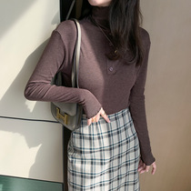 Long sleeve T shirt in 2020 new loose large - yard long black blouse half - tall collar and winter to put on the coat