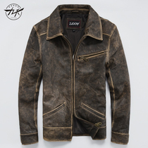 Leather leather mens motorcycle lapel youth thin leather jacket sheepskin slim-fit old retro leather mens fashion trend