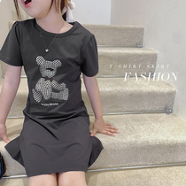 Salty Egg Shrimps Rice Girl Cute Little Bear Printed T-shirt Baby Summer Dress Children Expats White Short Sleeve Casual Dress