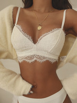 Fufjer French underwear women without steel ring light eyelashes lace comfortable collocation milk big chest small bra