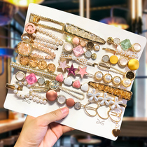 Net red side Pearl broken hairclip back of the head clip female clip tiara female bangs Korean clip hairpin