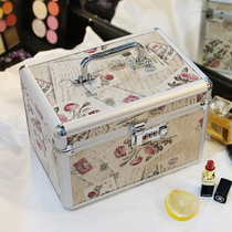 Aluminum alloy portable cosmetic case advanced sense large capacity with lock multifunctional portable cosmetic case double layer hard storage box