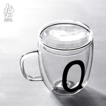 Double glass lid accessories mug creative simple couple Coffee Cup heat-resistant glass milk tea cup