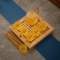 Xia Wei bamboo small tea tray rectangular dry bubble tray mini tray water storage household tea tray glass tea set set