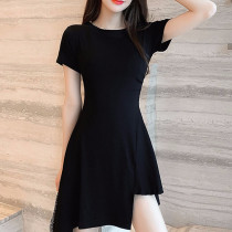 Spring and Autumn 2021 Popular Hepburn Wind Small Black Dress Slim Slim Slim Irregular Can Salt Sweet Dress Women