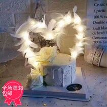 Cake decoration Net red and white wings feather Princess childrens birthday baking lamp string arrangement placard decoration supplies
