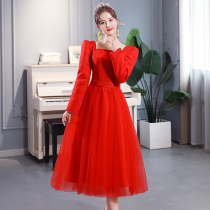 Bridal toast 2022 new red wedding dress wedding door clothes winter long sleeve small