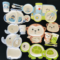 Bamboo fiber childrens tableware grid plate Cartoon kindergarten baby auxiliary food bowl set Baby bowl spoon Baby plate