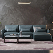 Totoro Xiansen light luxury first layer cowhide right princess corner three-person sofa blue