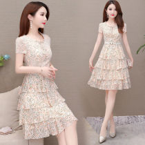  Small man floral chiffon cake dress female summer 2021 new cover belly thin temperament summer skirt