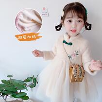 Childrens foreign style plus velvet dress 2020 winter New Girl Chinese style imitation mink skirt princess dress