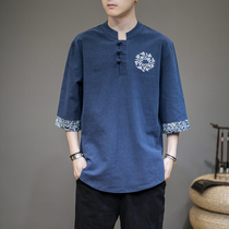 Men thin linen T-shirt large size casual Chinese style buckle half sleeve Tang base shirt half sleeve new T-shirt