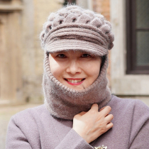 Middle-aged and elderly hat female winter grandmother conjoined sleeve wool hat old man hat warm in autumn and winter old lady mother
