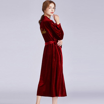 Bridal bridal wedding long bridal bridesmaid autumn winter red velvety pyjamas woman wedding pyjamas senior feeling companion