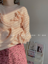 Milky sweater sweaty sweet and beautiful Korean teas Tea enchants Korean wind chic blouses female chic stitch weaters gentleness