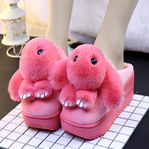 2020 cotton slippers women winter home thick bottom cute wool shoes fashion high heel cartoon non-slip warm month