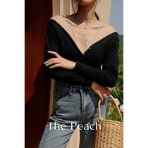 MICHELLY MO Conseini Cashmere Spinning Off-shoulder Microtransparent V-neck Knitted Cardigan