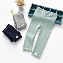 Girl Flowers Spring spring Elastic Beating Underpants Children fit black Dirty Outside Wearing Pants Knit Roprint Pure Cotton 100 lap