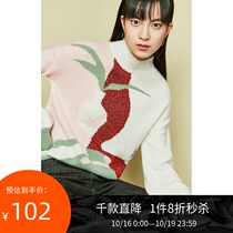 Lily winter New Vintage National Style ribbed shiny loose shoulder pullover sweater women 8991