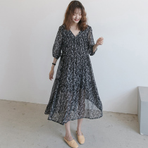 Gestational Maternity dress Dress Spring Summer Season Clothes New Broken Flowers Snowspun Medium Long Dress Fashion Big Code Long version Korean version