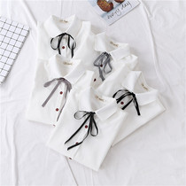 Shirt womens long-sleeved 2021 spring and autumn new Korean corduroy bow loose design niche white shirt
