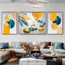 Modern light luxury living room triple painting sofa background wall hanging painting stone to run lucky deer meaning good decorative painting