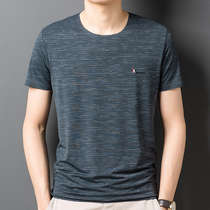 Summer ice silk short sleeve T-shirt men middle-aged dad high-end business casual round collar half sleeve loose and compassionate mens clothing