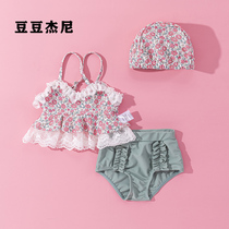 Baby baby hot spring holiday Net red flower sling swimsuit 2021 Girls cute split children swimsuit tide