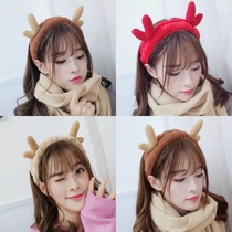 (Buy two to send one) Korean version of the new cartoon plush washed face makeup bunch hair band thickened cute elk deer hair hoop