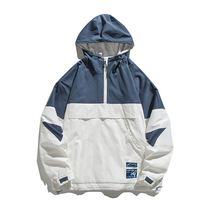 Autumn new collage with cap tooling jacket male and female half zip sleeve head lovers Loose Casual Student Blouse