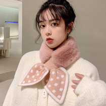 Scarf Womens autumn Winter Korean version 100 lap warm days Otto Rabbit Fur Mesh Red Wave Dot Plush Cross Gird Tide Card