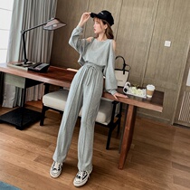 2021 autumn new fashion temperament suit strapless sweater wide leg pants suit high temperament two-piece suit