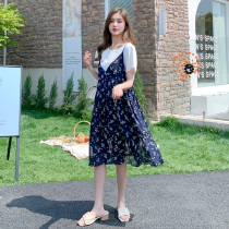 Pregnant Women summer jacket fashion set suspenders long skirt tide hot mom out thin two-piece pregnant dress