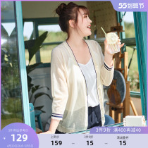 MsShe Big Code Womens Dress 2022 New Summer Dress Micro Fat Sister Hollowed-out Knit V Neckline Buttoned Knitted Cardiovert Jacket