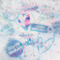 Baking cake decoration illusion laser acrylic card transparent acrylic birthday cake decoration flag planting