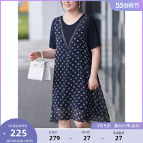 MSShe big code womens clothing 2022 new summer clothes fat mm heavy workers bronzing cotton snowspun fake two-piece dress