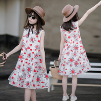 next sara girl dress 2021 summer Korean version of childrens foreign color print medium child seaside holiday skirt