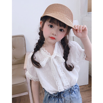 Girl Lace Shirt Short Sleeve Summer Foreign Air Trendy Baby Blouse 2022 Summer Dress New Children White Shirt